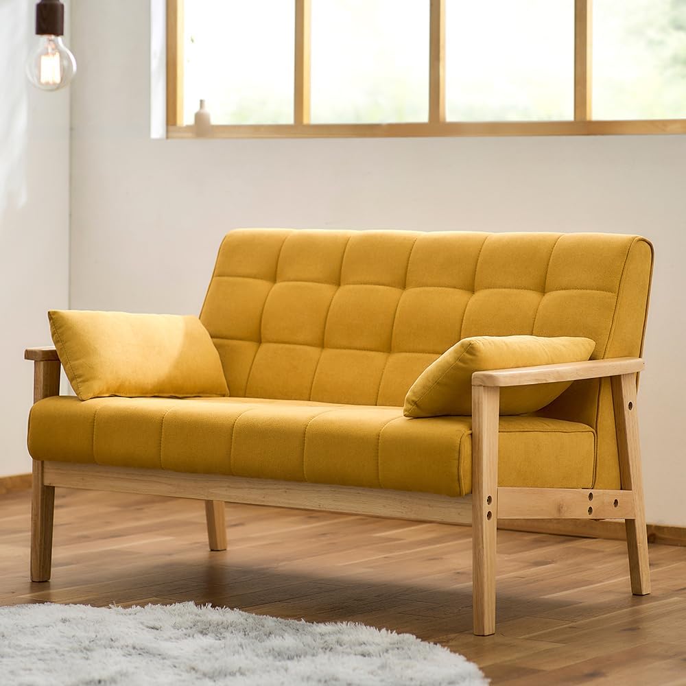 ウッドフレームソファ(2人掛け)マスタード