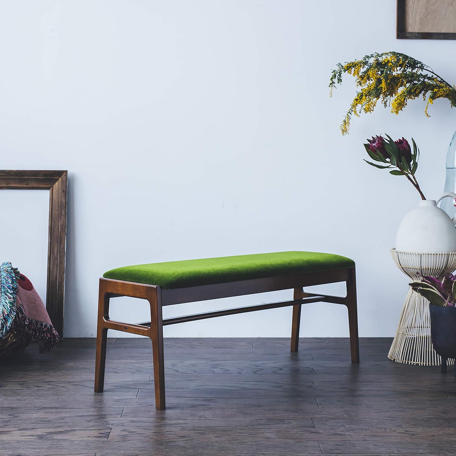 【カリモク60】ダイニングベンチ/モケットグリーン