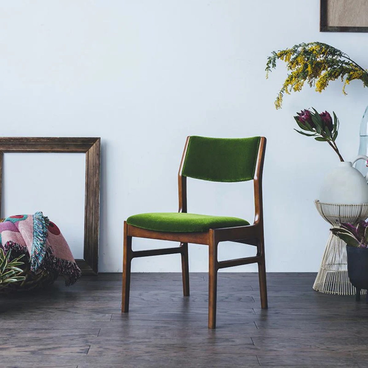 【カリモク60】アームレスダイニングチェア/モケットグリーン