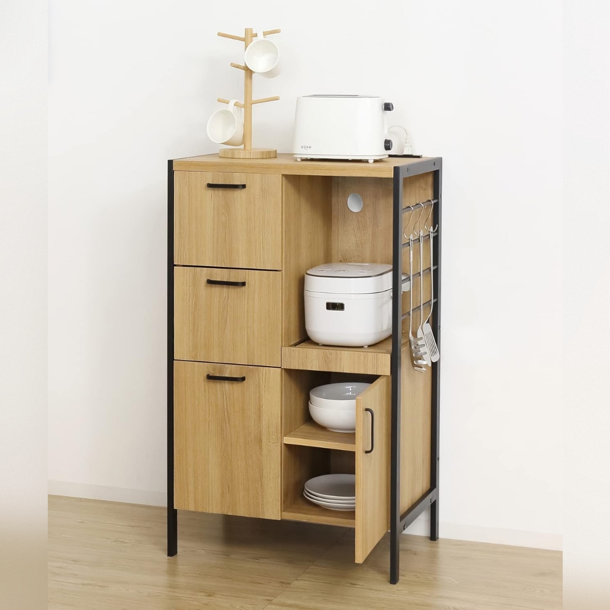 アート食器棚/ナチュラル(コンセント付き)