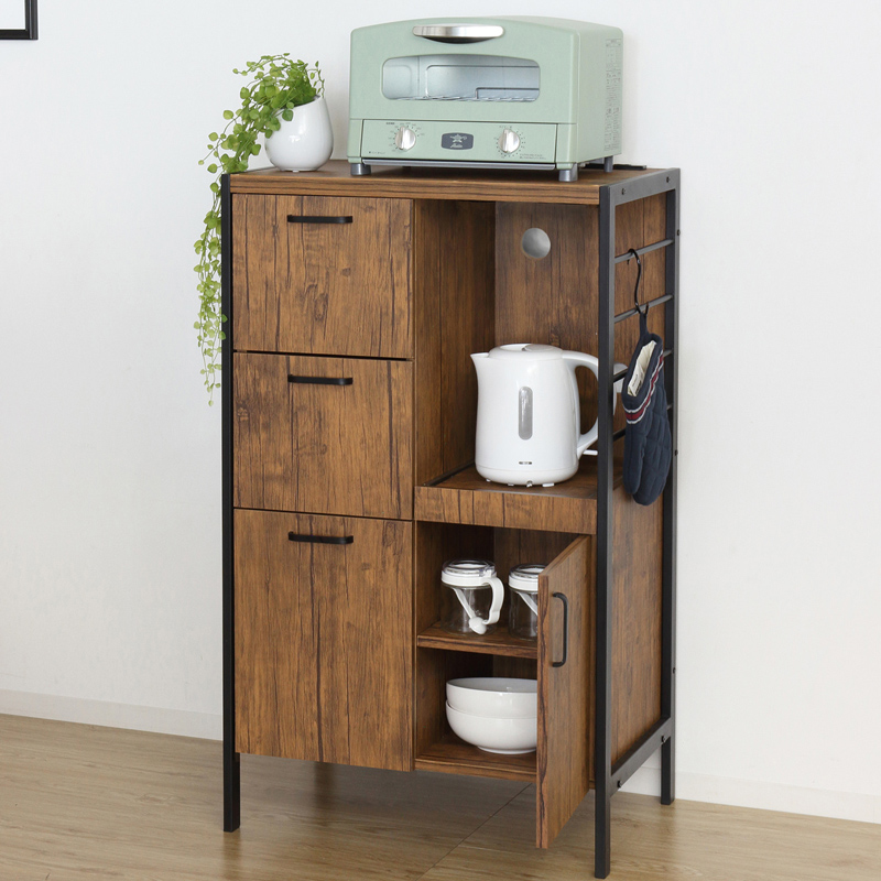 アート食器棚/ブラウン(コンセント付き)