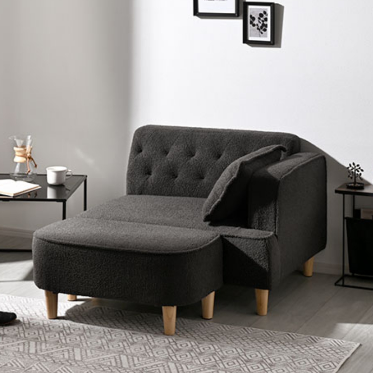 片肘カウチソファ ダークグレー